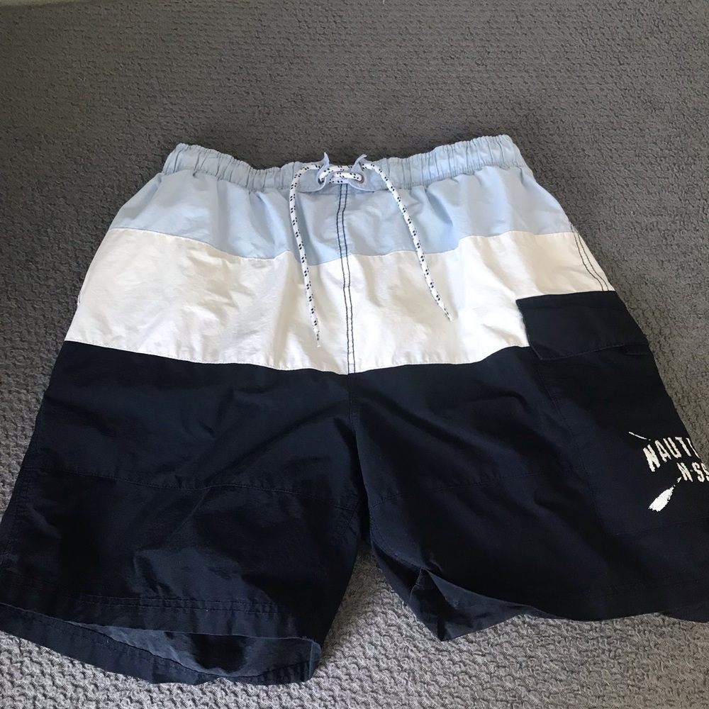 Nautical swim trunks.